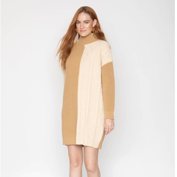 Callahan Dresses & Skirts - NWT Callahan Tess Turtleneck Color Block Nude Comfy Layering Cable Knit Dress
